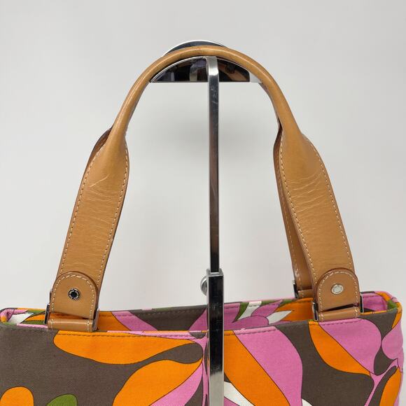 Kate Spade Pink Orange Brown Vintage Floral Inspired Tote Double Leather Handle - Picture 10 of 16